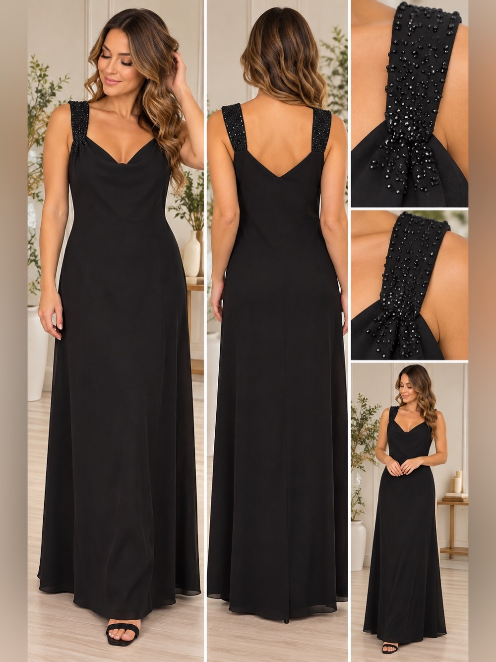 Evan-Picone Petite Black Maxi Dress – Size 2P ✨